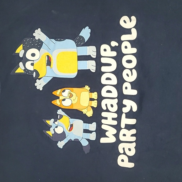 Bluey T-Shirt Navy Blue “Whad up Party People” Short Sleeve Size XL - Picture 2 of 6